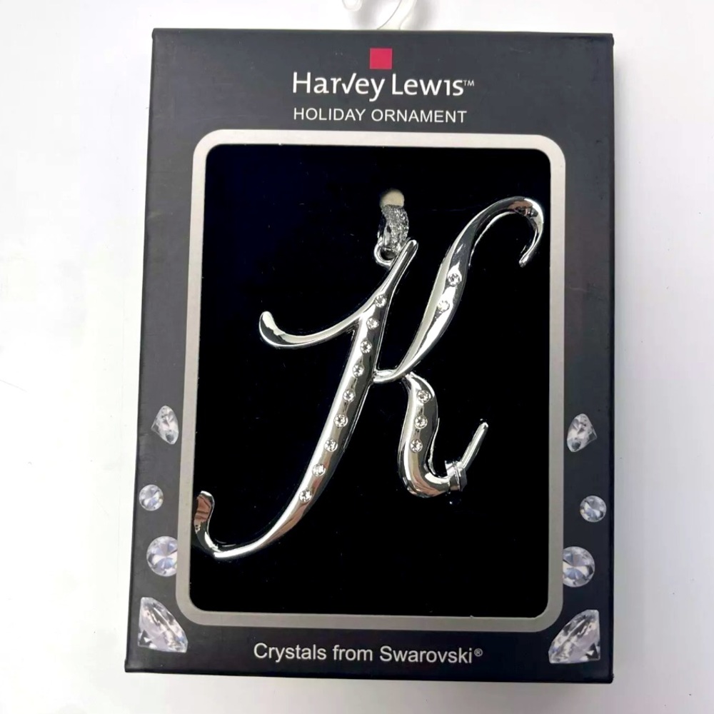 Harvey Lewis "K" Holiday Christmas Ornament With Swarovski Crystal Elements New